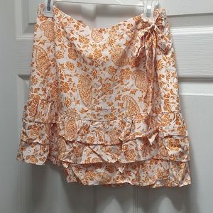 Forever 21 L Cream & Orange Ruffle Skirt